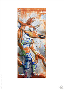 Hand Signed PRINT by CHRIS DUNCAN - CRASH BANDICOOT on FANTA can