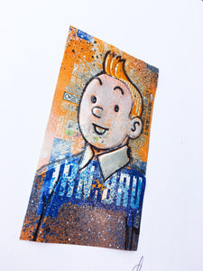 SOLD-AVAILABLE for COMMISSION - ORIGINAL Artwork - Chris Duncan - TINTIN on IRN BRU can
